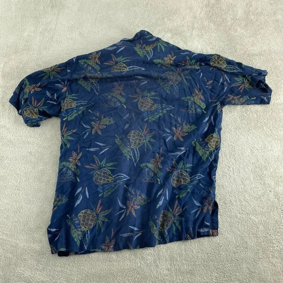 Hibiscus Collection Hawaii Turtle & Floral Print Blue Shirt XL 100% Rayon 4814 - Picture 2 of 7